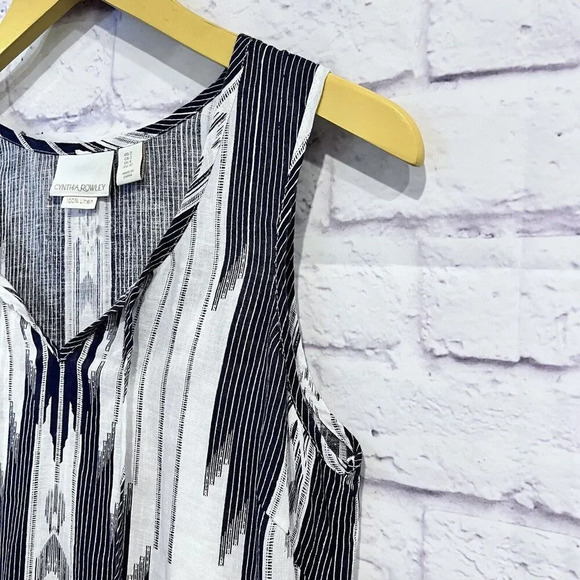 Cynthia Rowley Shift Dress Womens Blue White Linen Bohemian - Picture 5 of 12